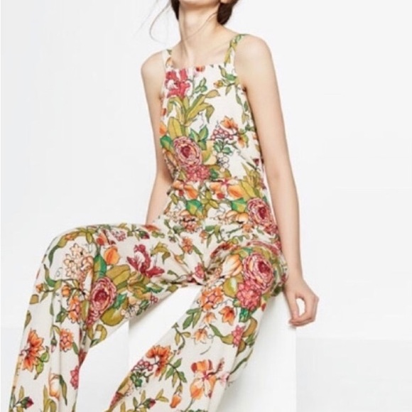 [Zara] Floral Wide Leg Romper Jumpsuit S - Picture 1 of 9